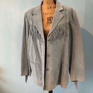Pale blue Denim & Co suede fringe jacket